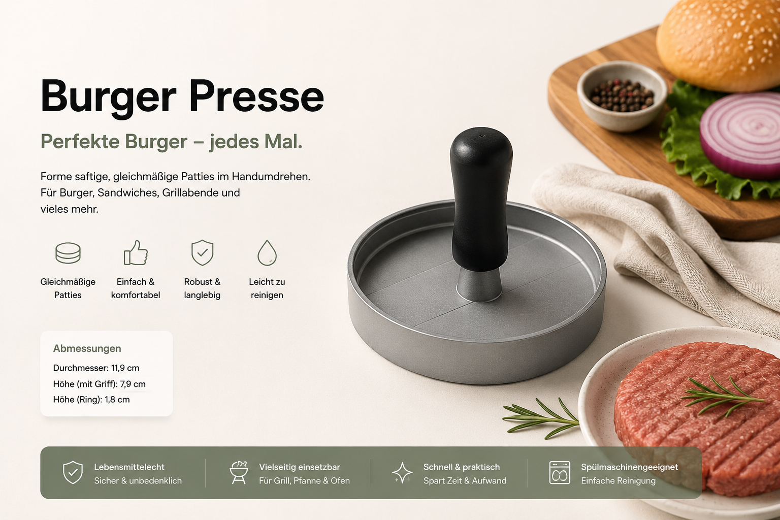 Antihaft Burgerpresse mit Wachspapier